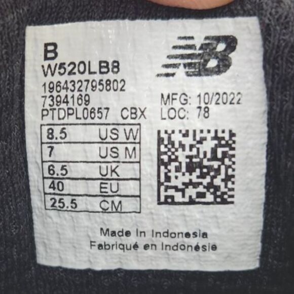 New Balance 520 v8 Womens Sz 8.5 Black White Running Gym Sneakers Shoes W520LB8 - Picture 10 of 11